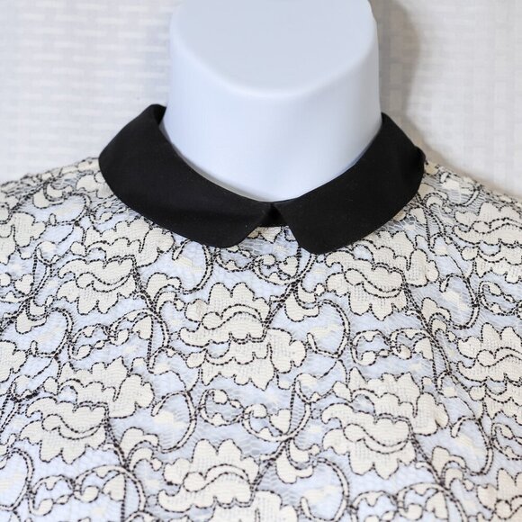 NWT Zara Woman Size L black/white lace short sleeve top w/black Peter Pan collar - Picture 6 of 11